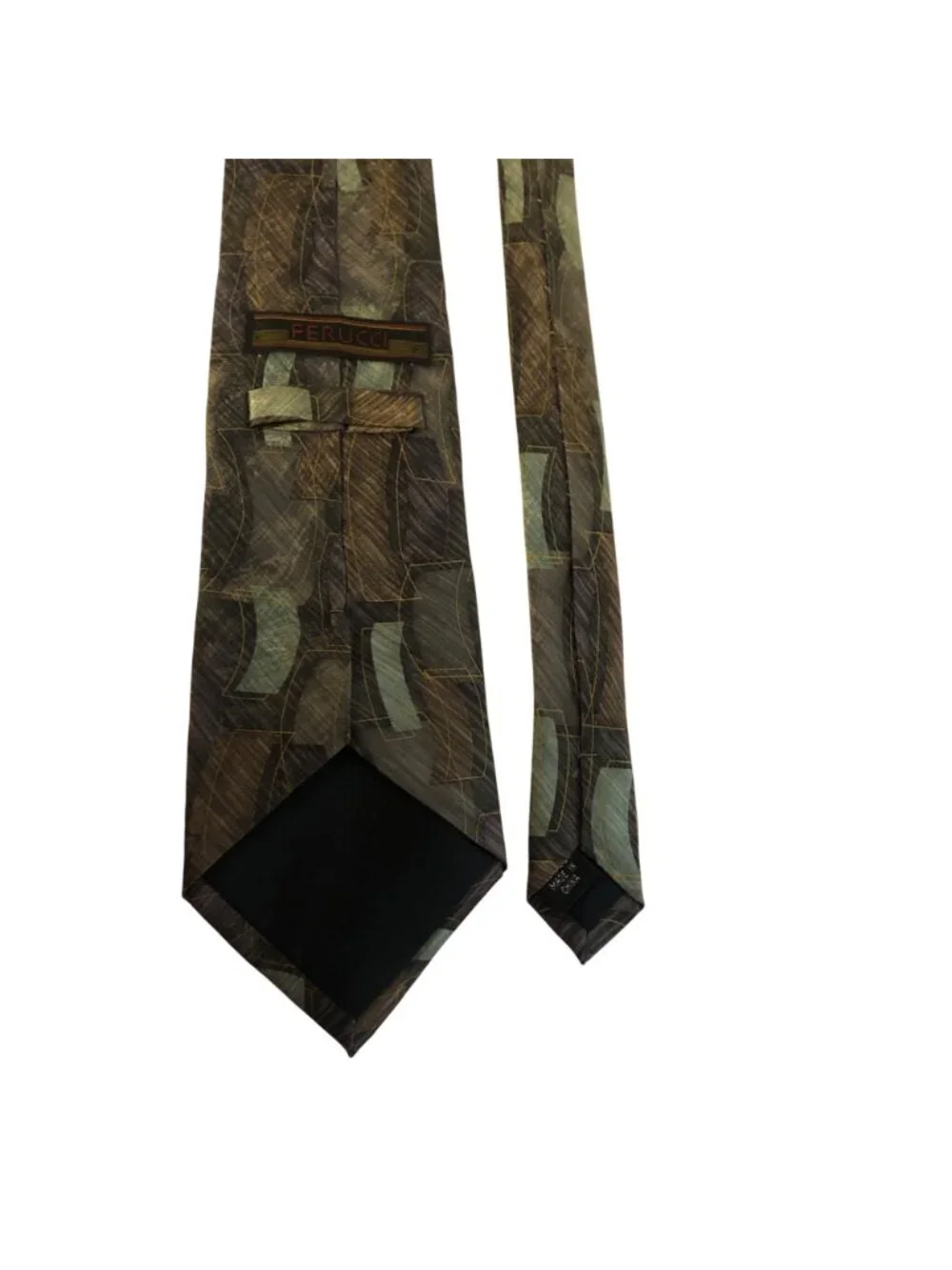 Ferucci Silk Tie Geometric Green Brown Mens Necktie Office Work Formal Dad Gift